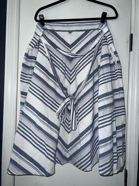 Asymmetrical Tie-Front Women's Skirt in White & Blue Stripe